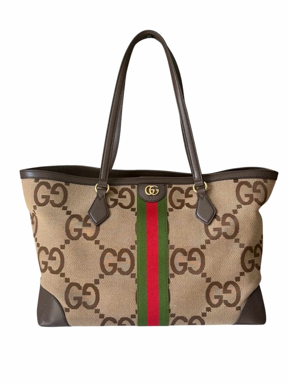 Gucci Ophidia Jumbo GG Medium Tote Bag Brown Beige Web